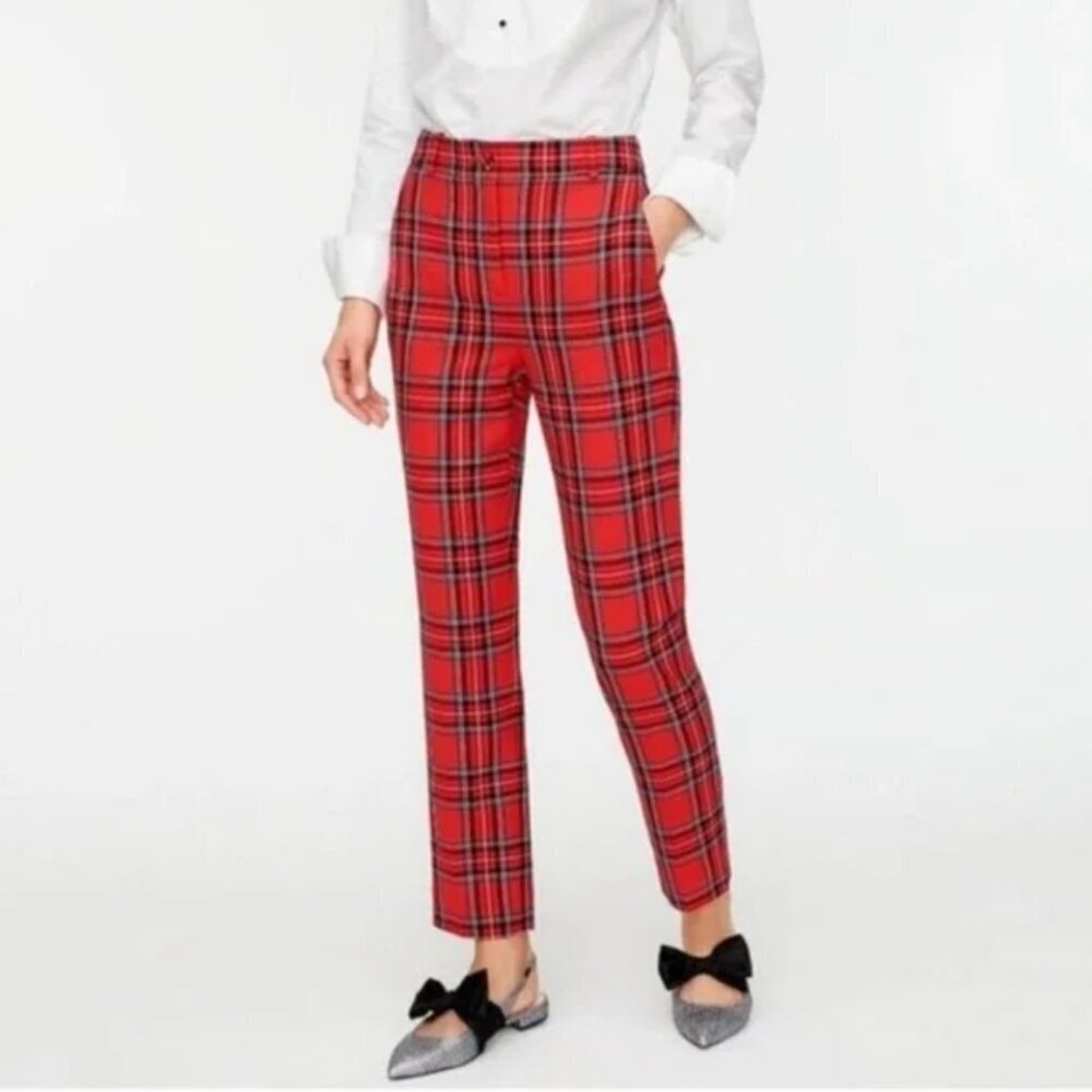 NWT J. Crew Cameron High Rise Tartan Pant Plaid Wool Holiday Red‎ Green size 6